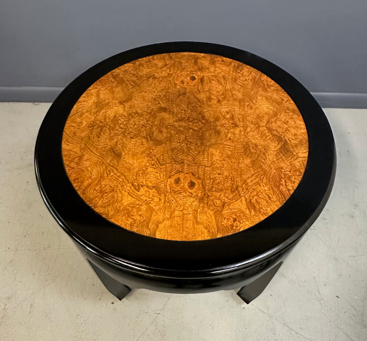 Century Ebonized Pair of Pagoda Side Tables with A Burl Top Chin Hua Collection