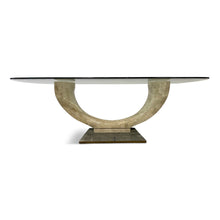 Load image into Gallery viewer, Maitland Smith Tessellated Fossil Stone and Brass Coffee Table Mid Century