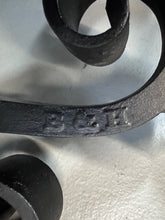 Load image into Gallery viewer, Bradley & Hubbard Andirons Cast Iron Cannonball Tops Over Corkscrew Columns