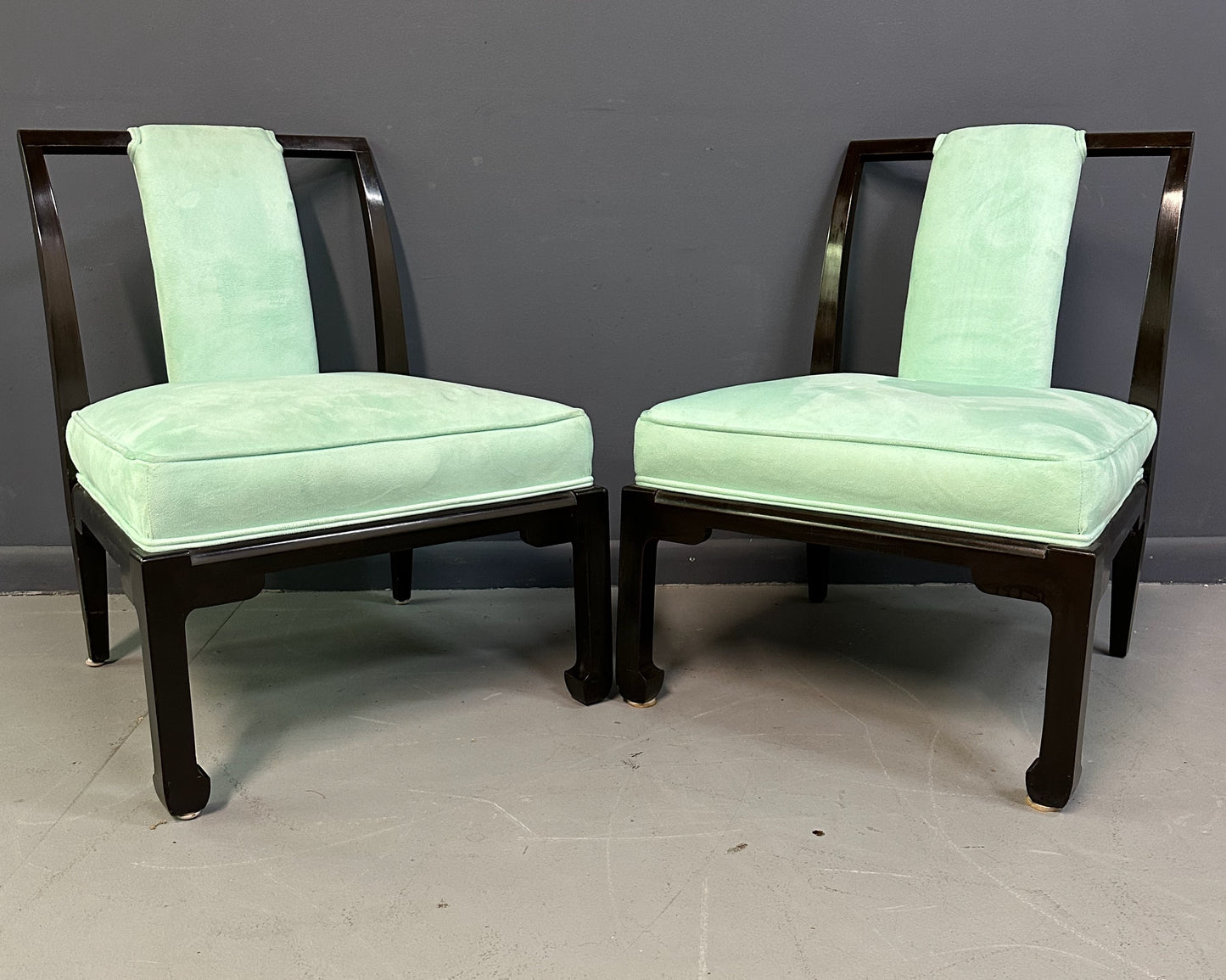 James Mont Style Chinoiserie Marble Top Low Dining Table and Chairs