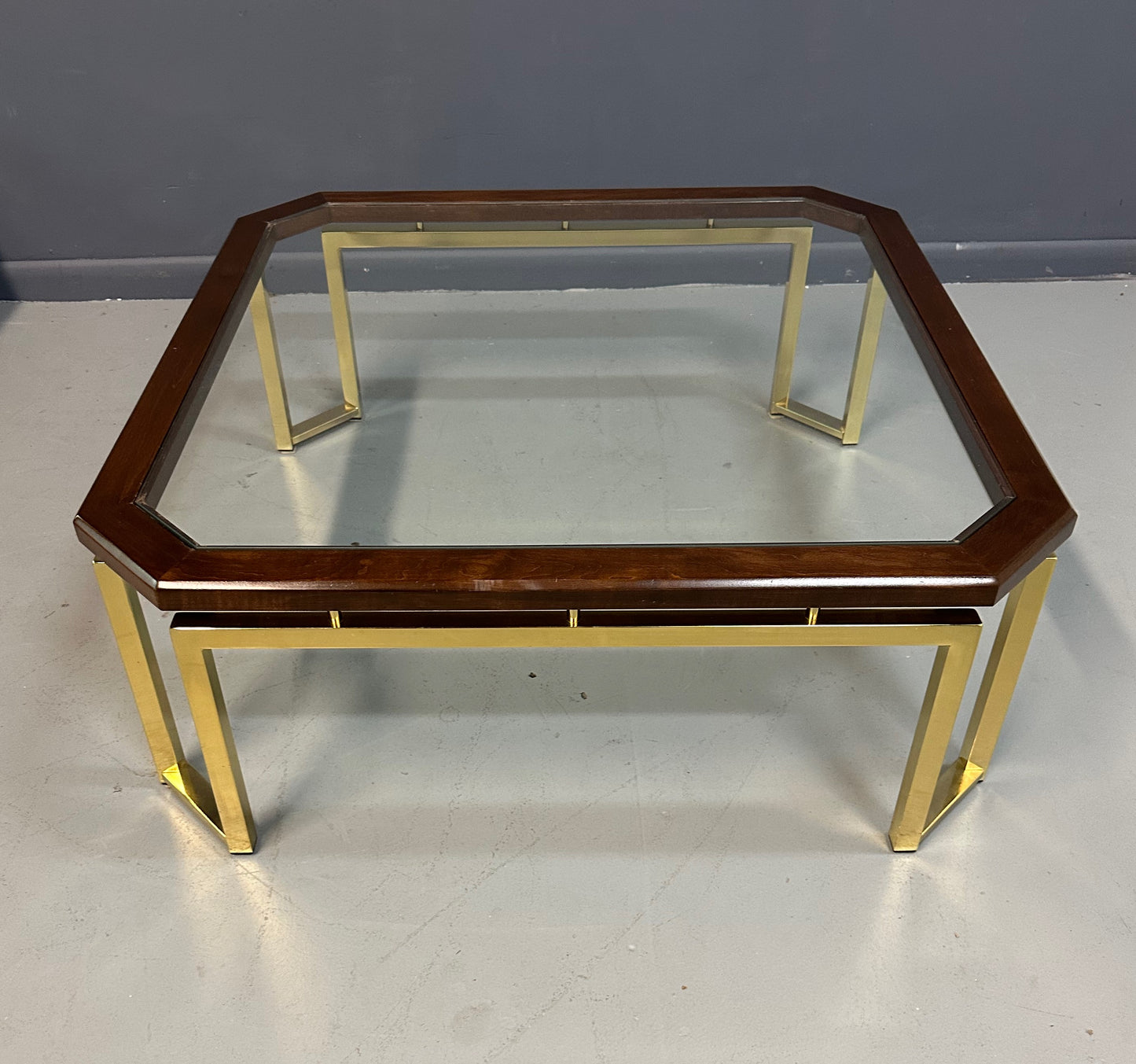 SOLD – DIA Mahogany and Brass Square Coffee Table Milo Baughman Style Mid Century