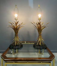 Load image into Gallery viewer, Large Pair of Mid-Century Italian Gilt Metal Sheaf of Wheat Table Lamps