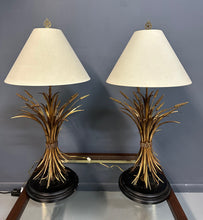 Load image into Gallery viewer, Large Pair of Mid-Century Italian Gilt Metal Sheaf of Wheat Table Lamps