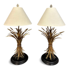 Load image into Gallery viewer, Large Pair of Mid-Century Italian Gilt Metal Sheaf of Wheat Table Lamps