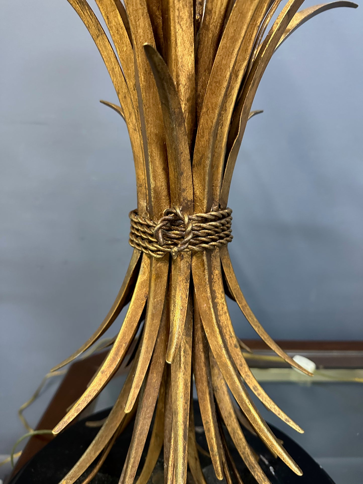 SOLD – Large Pair of Mid-Century Italian Gilt Metal Sheaf of Wheat Table Lamps