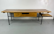 Load image into Gallery viewer, Arthur Umanoff Coffee/Cocktail Table with shelf and Drawer in Elm, Iron, & Cord