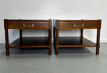 Load image into Gallery viewer, Pair of Heritage "Ming" Nightstands in Walnut with Brass Accents Mid Century