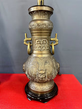 Load image into Gallery viewer, Pepe Mendoza Style Chinoise Bronze Table Lamps with Night Lite- a Pair