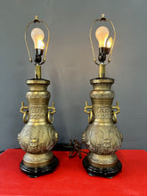 Load image into Gallery viewer, Pepe Mendoza Style Chinoise Bronze Table Lamps with Night Lite- a Pair