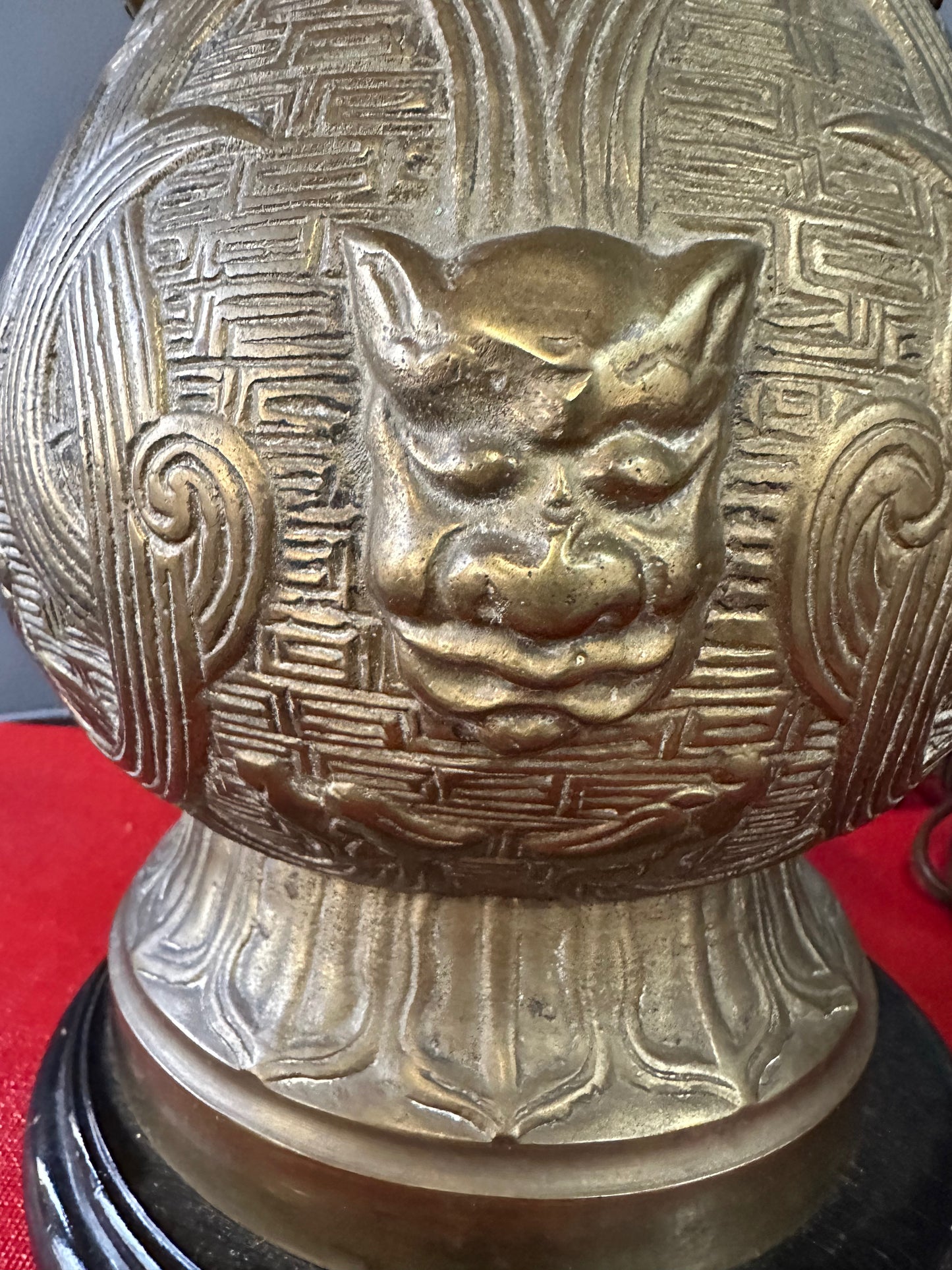 SOLD – Pepe Mendoza Style Chinoise Bronze Table Lamps with Night Lite- a Pair