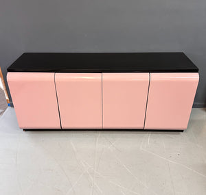 1980s Post Modern Laminate Four Door Credenza in Mauve with One Drawer & Shelves