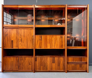 1980s Three Piece Lighted Rosewood Veneer Wall Unit the Style of Jorge Zalszupin