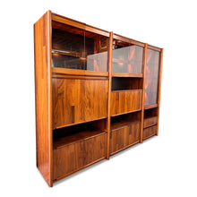 Load image into Gallery viewer, 1980s Three Piece Lighted Rosewood Veneer Wall Unit the Style of Jorge Zalszupin