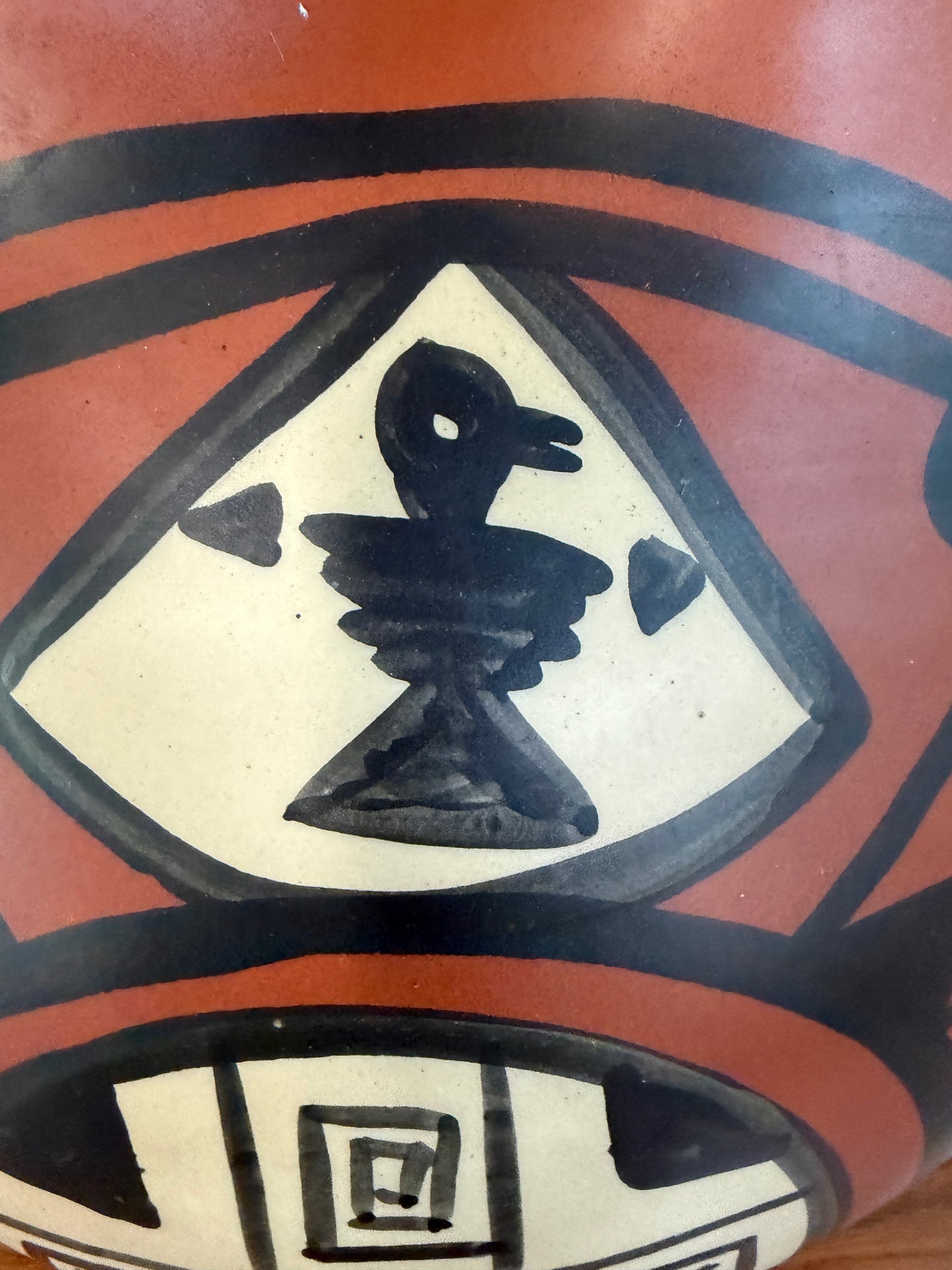 Southwestern Wedding Vase Pottery Table Lamp — Hand-Painted Terracotta