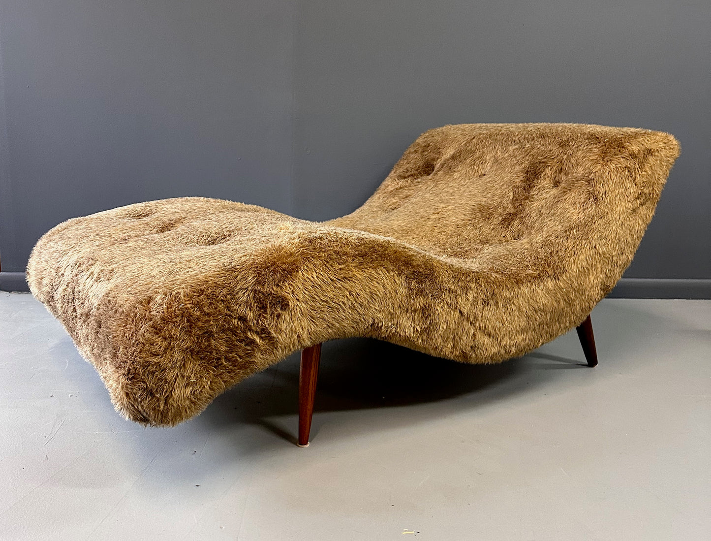 SOLD – Adrian Pearsall Style 1970s Wave Lounge Chair in a Fun Faux Fur Mid Century