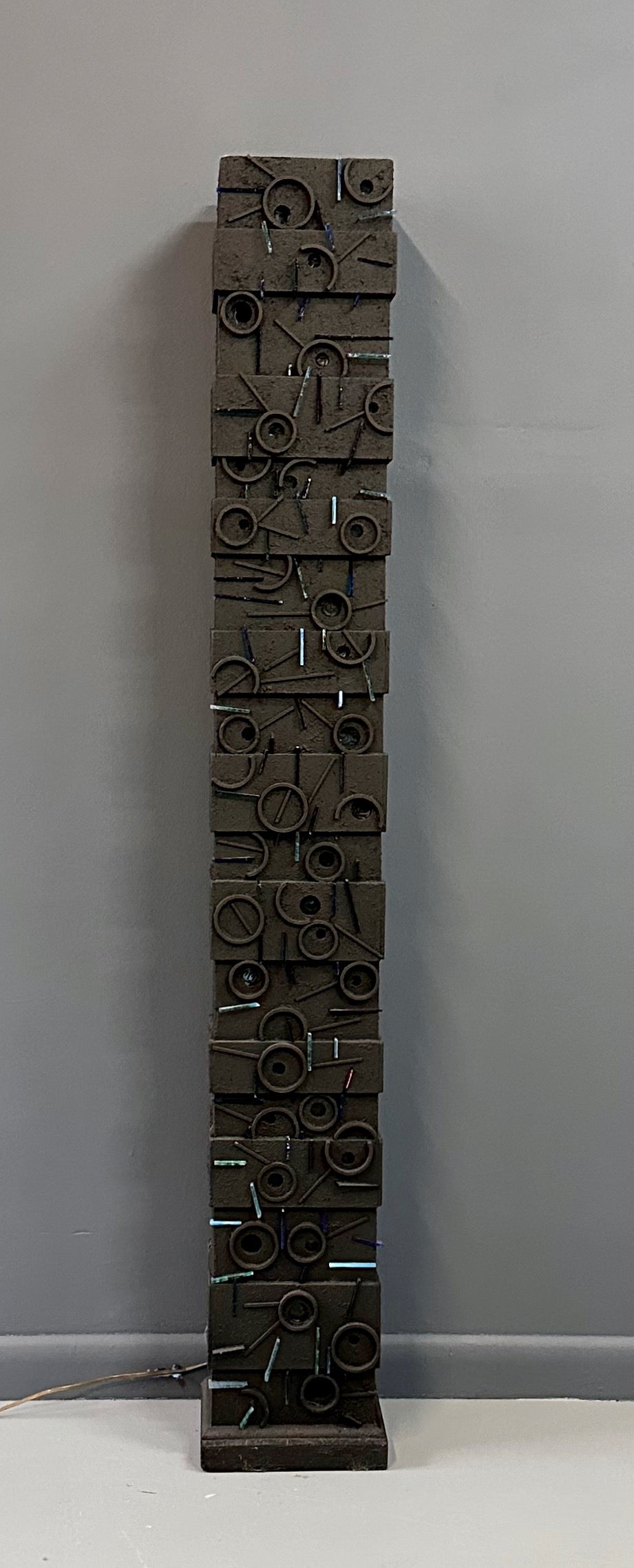 SOLD – Louise Nevelson Inspired Lighted Sculptural Floor Lamp with Glass Inserts