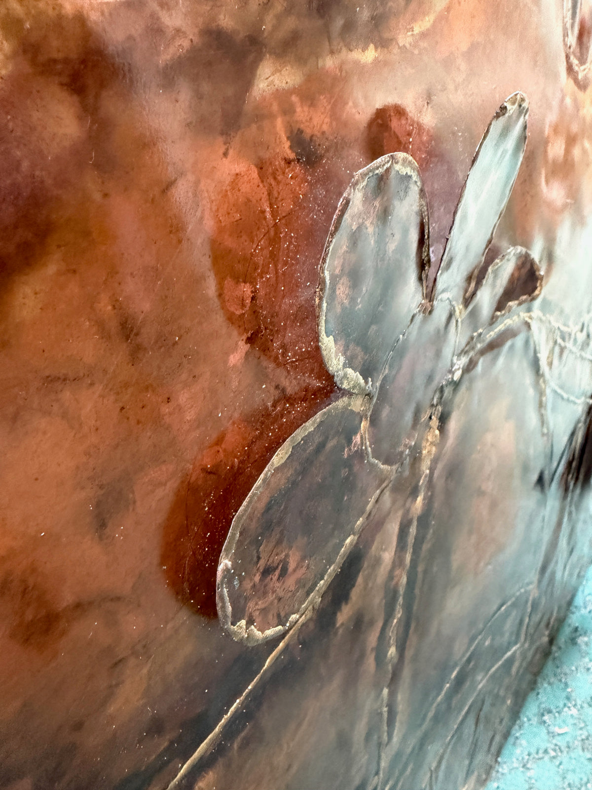Vincent Payez Signed 1967 Torch Copper Wall Art, Brutalist Floral Repoussé Panel