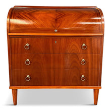 Load image into Gallery viewer, Early Danish Roll Top Desk with Fluted Legs in Booked Matched Veneer Mid Century