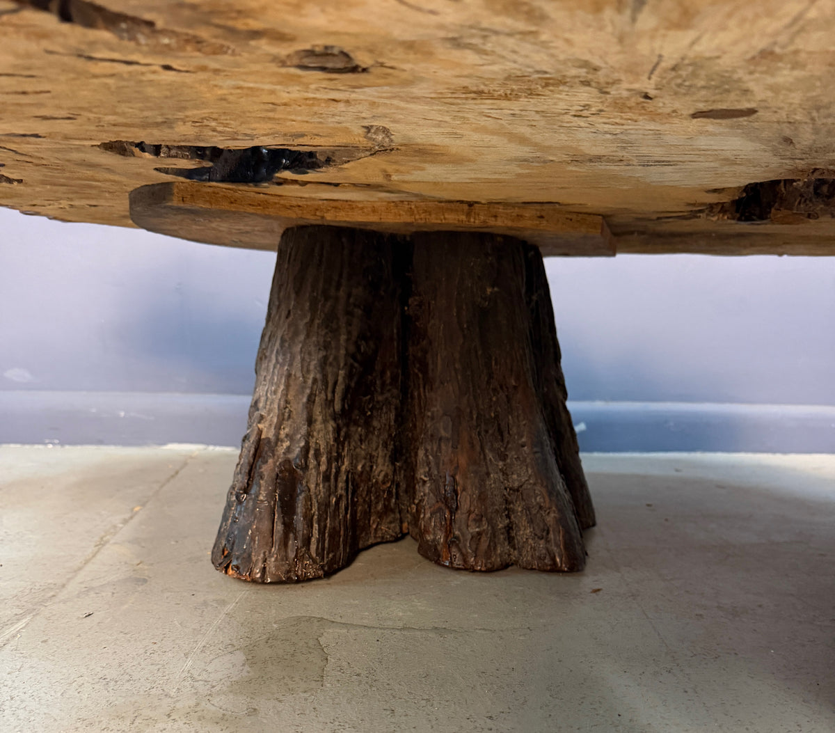 1970s California Redwood Burl Live Edge Coffee Table on Redwood Stump Base