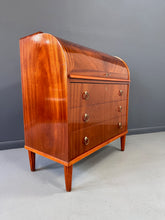 Load image into Gallery viewer, Early Danish Roll Top Desk with Fluted Legs in Booked Matched Veneer Mid Century