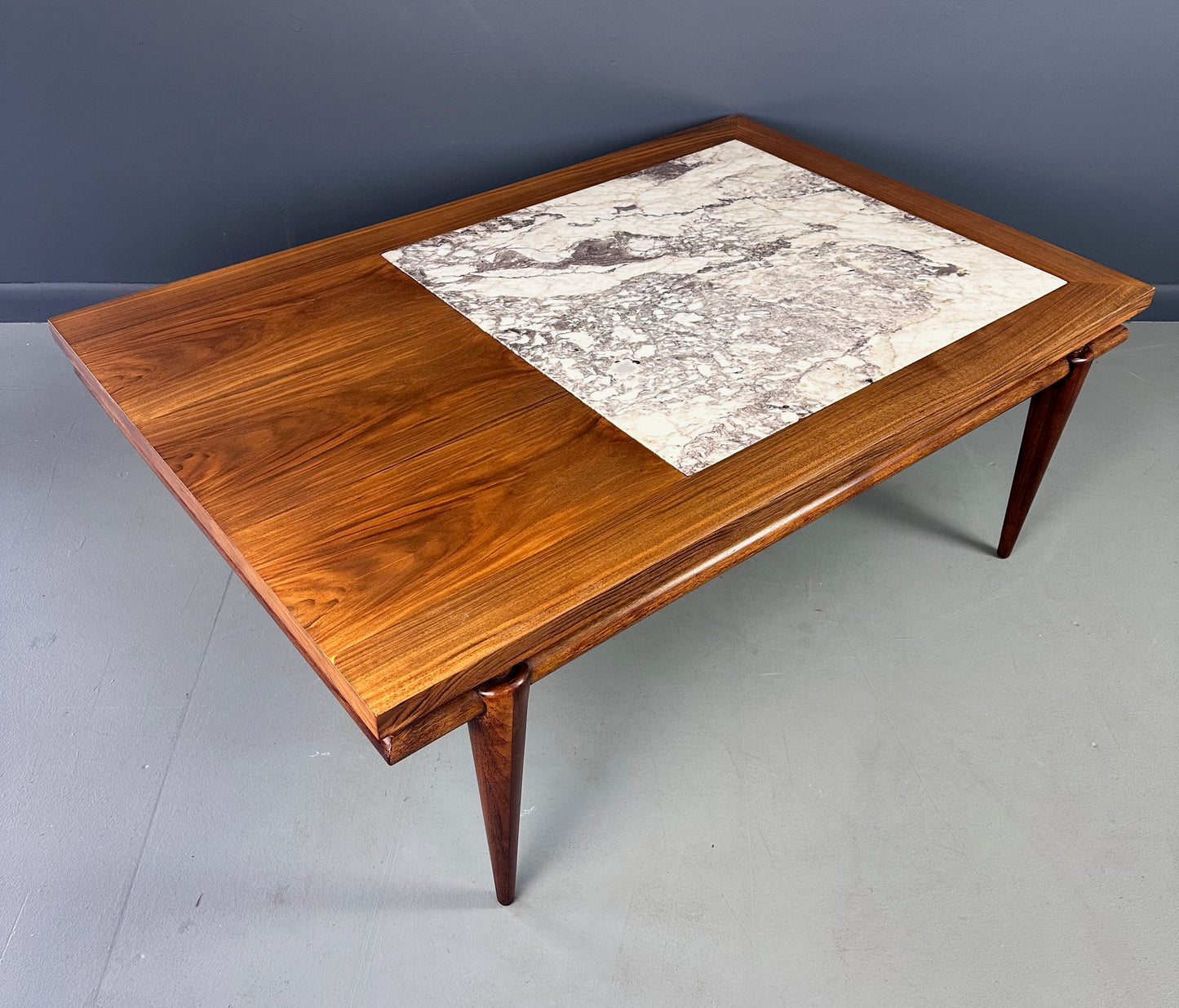 John Widdicomb Marble and Walnut Coffee Table Robsjohn Gibbings Style