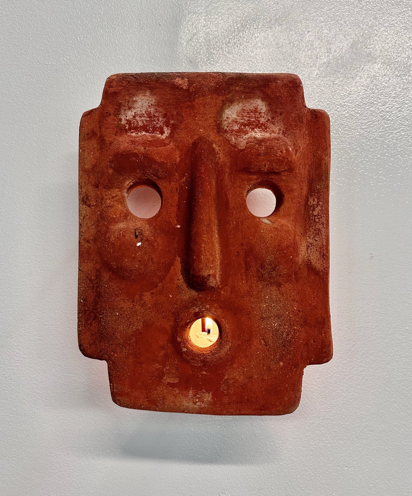 SOLD – 1960s Italian Terracotta Mask Candle Sconce