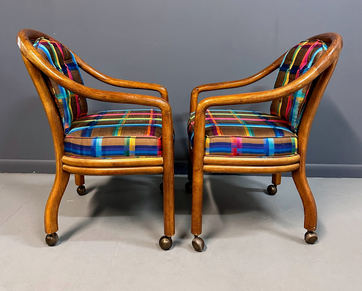 SOLD – 1970s Set of 4 Drexel Game Table Chairs with Cane Backs Mid Century