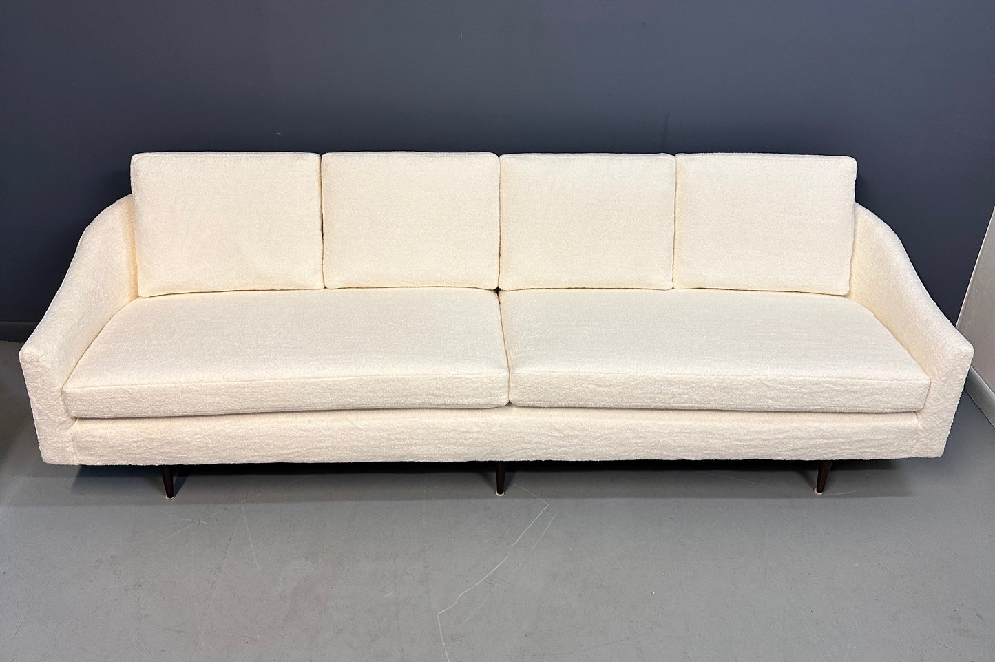 SOLD – Milo Baughman Curved Back Sofa for Thayer Coggin in a Cozy Boucle Mid Century
