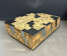 Load image into Gallery viewer, 1970s Paul Evans Style Cork and Stainless Steel Coffee Table on Plinth Base