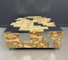 Load image into Gallery viewer, 1970s Paul Evans Style Cork and Stainless Steel Coffee Table on Plinth Base