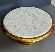 Load image into Gallery viewer, Hollywood Regency Round Cocktail Table in Gold & Marble in Style of James Mont