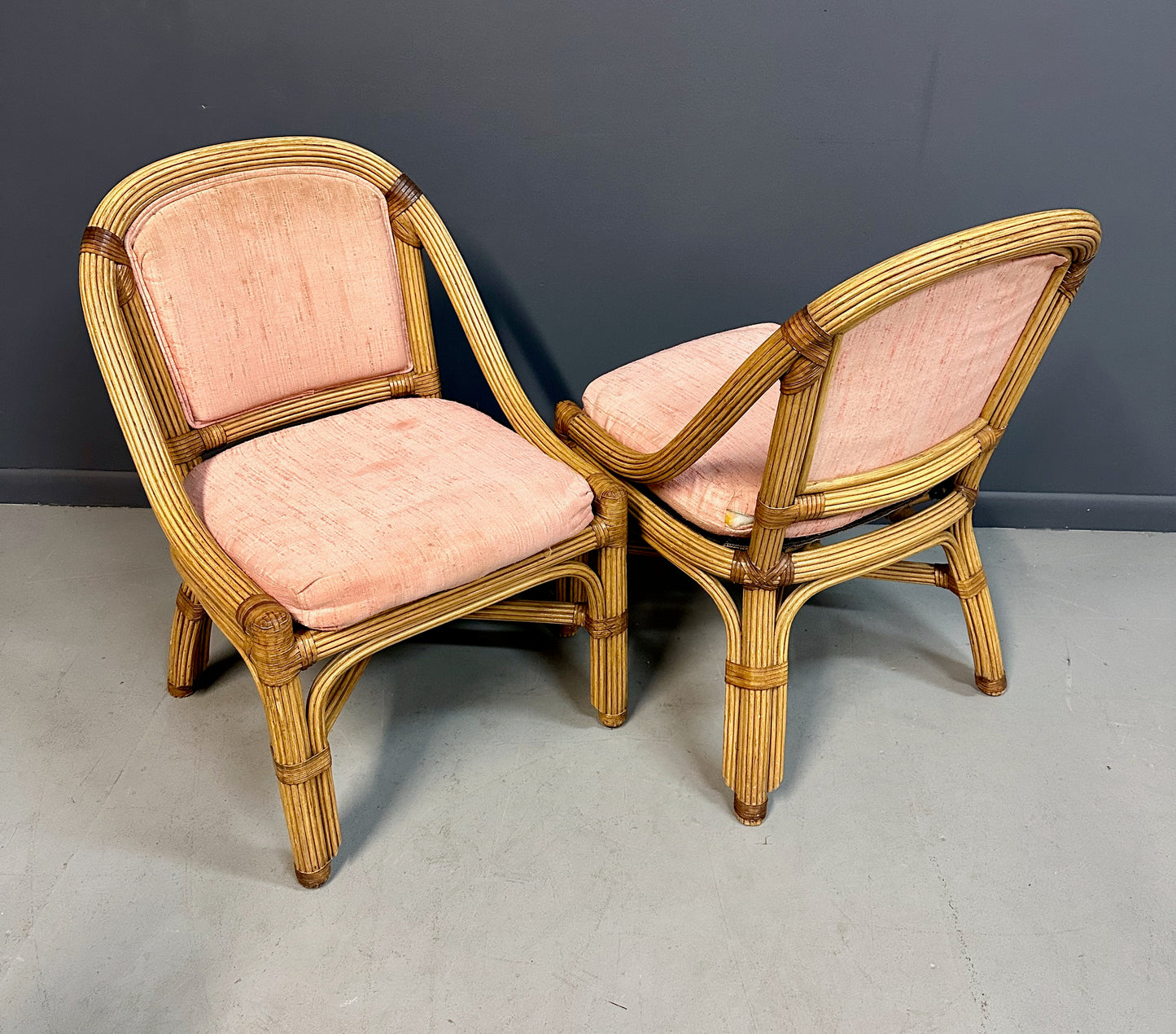 SOLD – 1980s Pencil Reed and Leather Table And Four Chairs by Henry Link