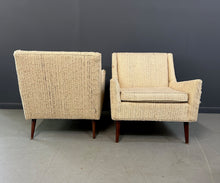 Load image into Gallery viewer, Pair of Early Milo Baughman Style Mid Century Armchairs with Walnut Legs
