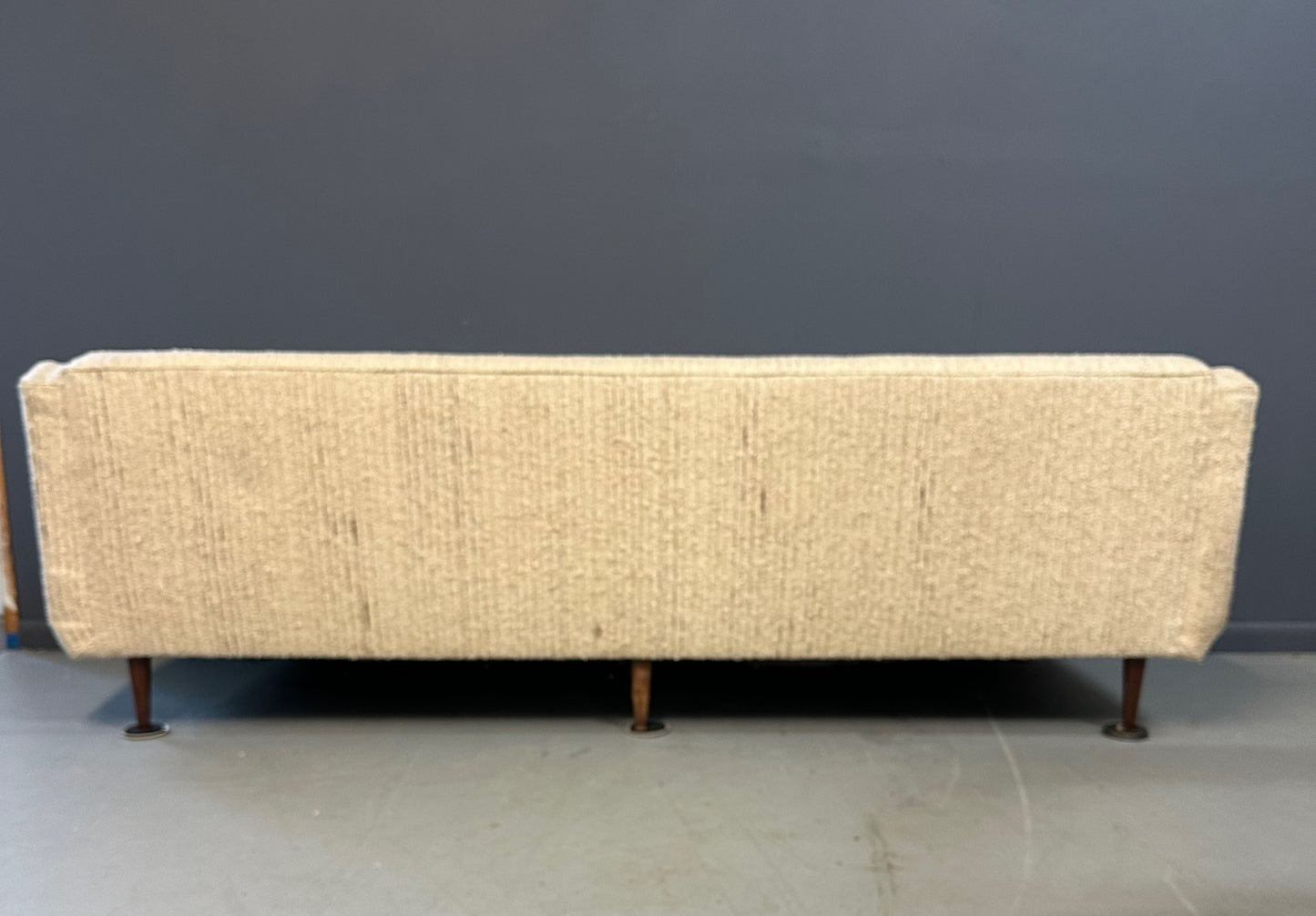 SOLD – Early Milo Baughman Style Mid Century Large Sofa on Walnut Legs