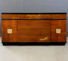 Load image into Gallery viewer, 1940s Art Deco Vanleigh Walnut Server with Inlaid Flowers and Burl Accents