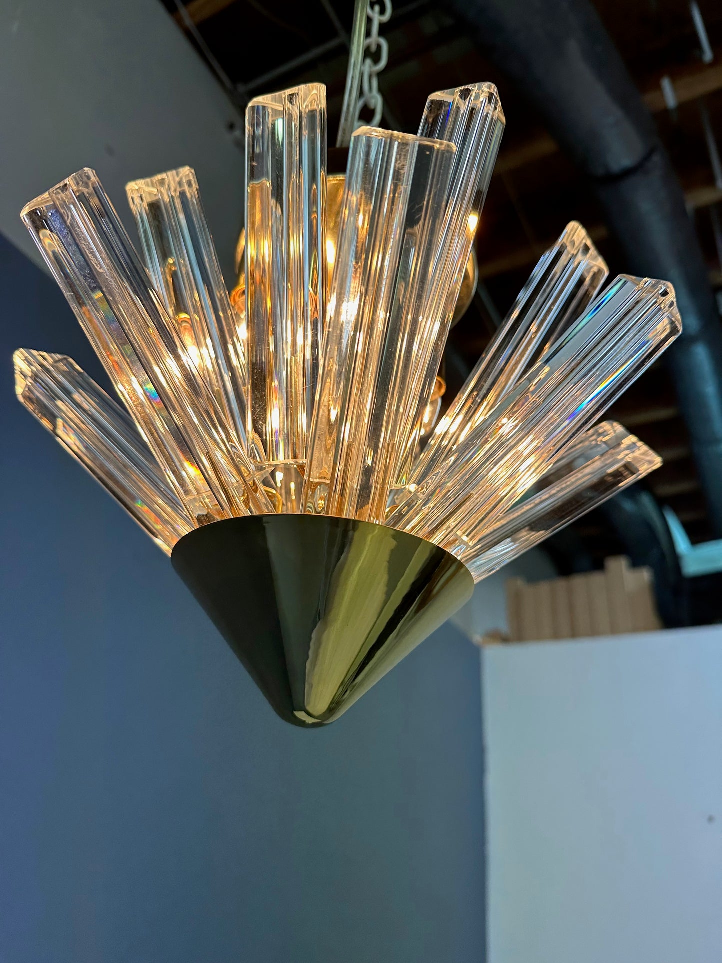 SOLD – Mid Century Pair of Murano Glass Tried & Glass Flushmount Pendants