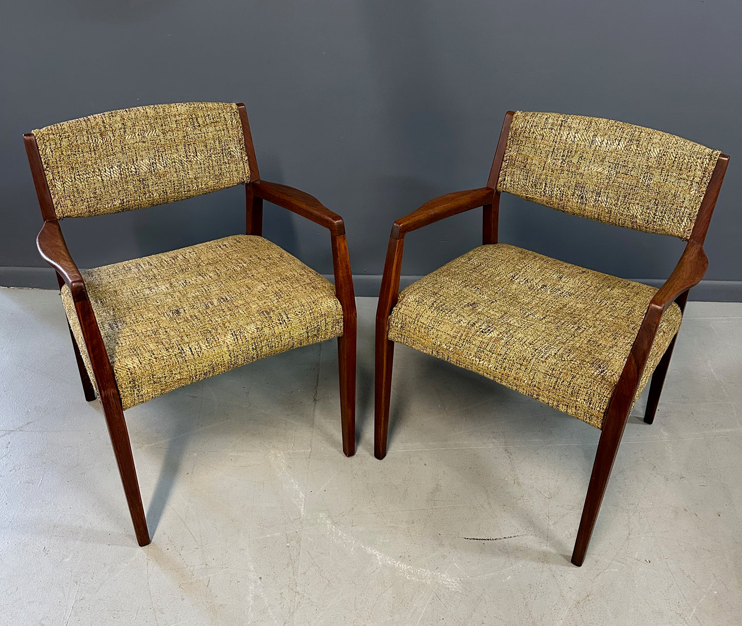 SOLD – Pair of Mid Century Walnut Armchairs in the Style of Jens Risom