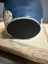 Load image into Gallery viewer, Mid Century Pair of Japanese-Inspired Art Pottery Table Lamps – Navy and Cream Ceramic Lamps with Modern Pattern
