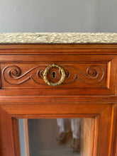 Load image into Gallery viewer, Antique French Directoire Style Mahogany Sideboard with Marble Top – Glass Door Buffet Cabinet with Carved Details