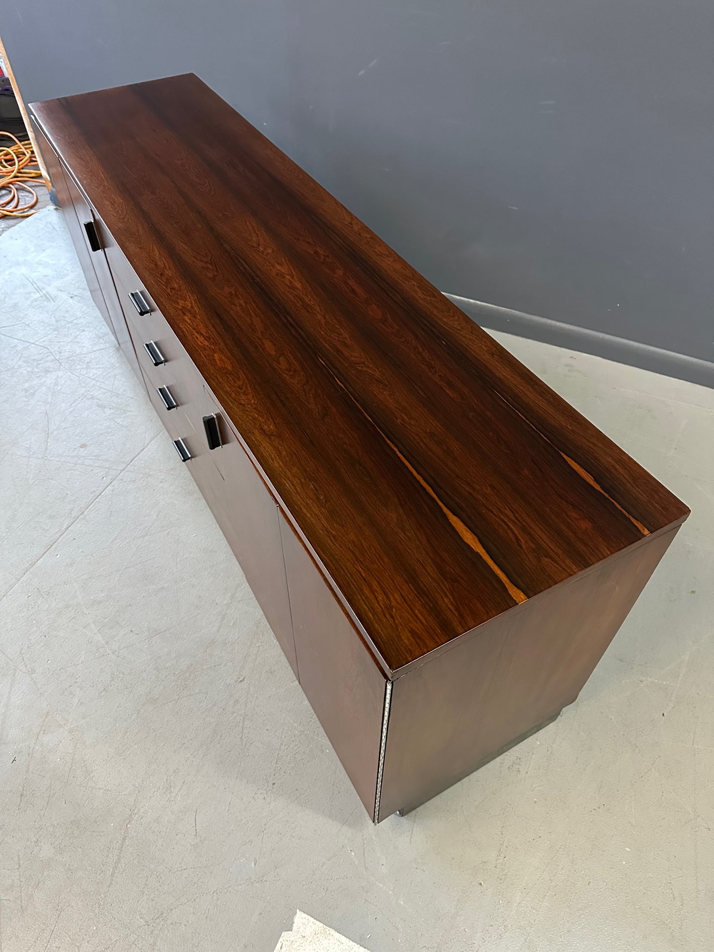 Mid Century Modern Founders Rosewood Credenza with Storage Drawers and Shelves – Vintage Sideboard for Office or Living Room