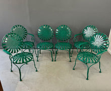 Load image into Gallery viewer, Set of Six 1940s Iron & Steel Garden Patio Bistro Cafe Chairs by Francois Carré