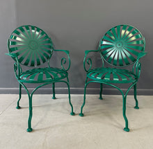 Load image into Gallery viewer, Set of Six 1940s Iron & Steel Garden Patio Bistro Cafe Chairs by Francois Carré