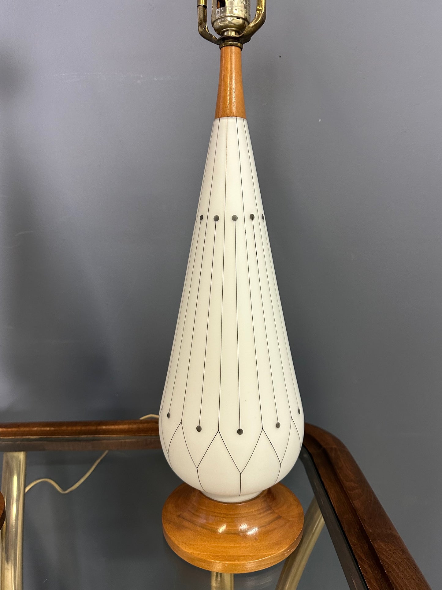 SOLD – Mid-Century Danish Modern Glass & Walnut Table Lamps with a Geometric Design - Set of 2