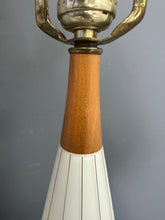 Load image into Gallery viewer, Mid-Century Danish Modern Glass & Walnut Table Lamps with a Geometric Design - Set of 2
