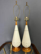 Load image into Gallery viewer, Mid-Century Danish Modern Glass & Walnut Table Lamps with a Geometric Design - Set of 2