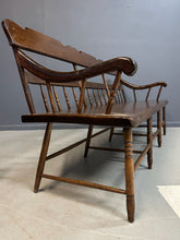 Load image into Gallery viewer, Antique Dark Pine Rustic Spindle Back Deacon's Bench