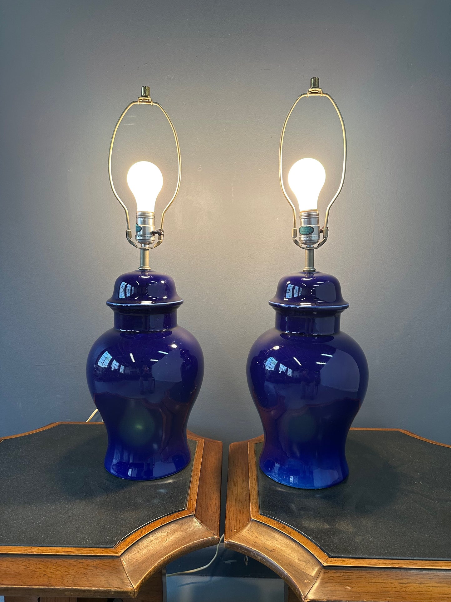 1970s CN Burman Cobalt Blue Ceramic Ginger Jar Table Lamps – Pair