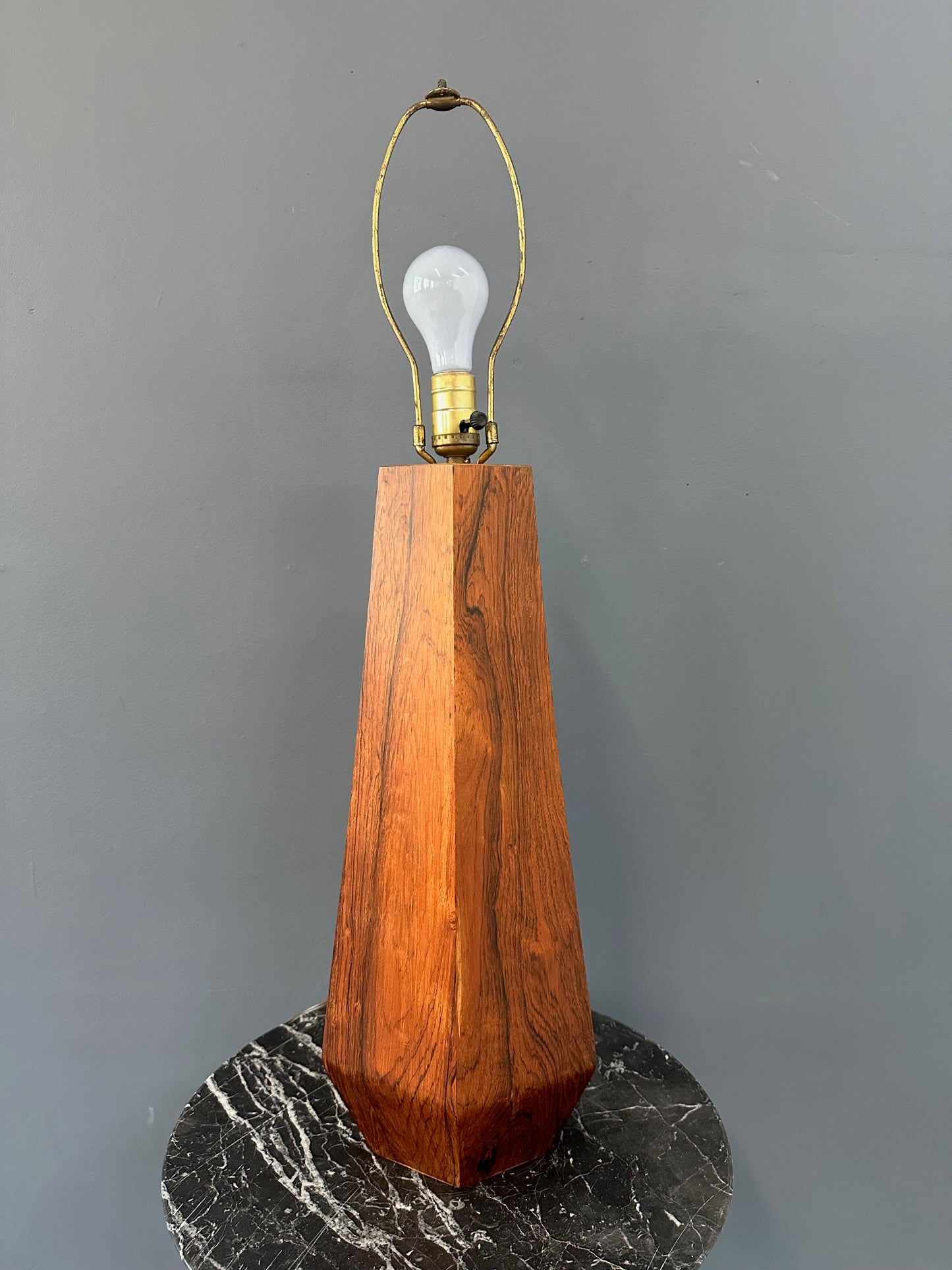 Large Hexagonal Rosewood Danish Table Lamp Mid Century