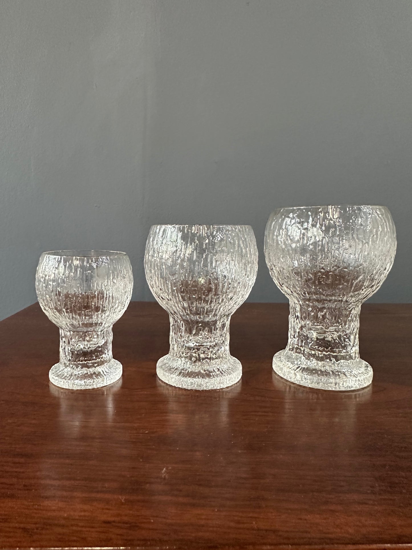 Vintage Kekkerit stemware by Timo Sarpaneva for Iittala, mid-century modern textured glass goblets