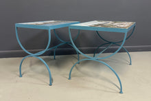 Load image into Gallery viewer, Pair of JB de La Morinerie Jullien - Paris Tile Top Iron Tables